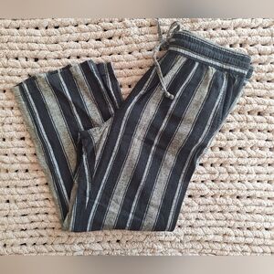 Ann Taylor Factory - Striped Black and Gray Linen Blend Pants